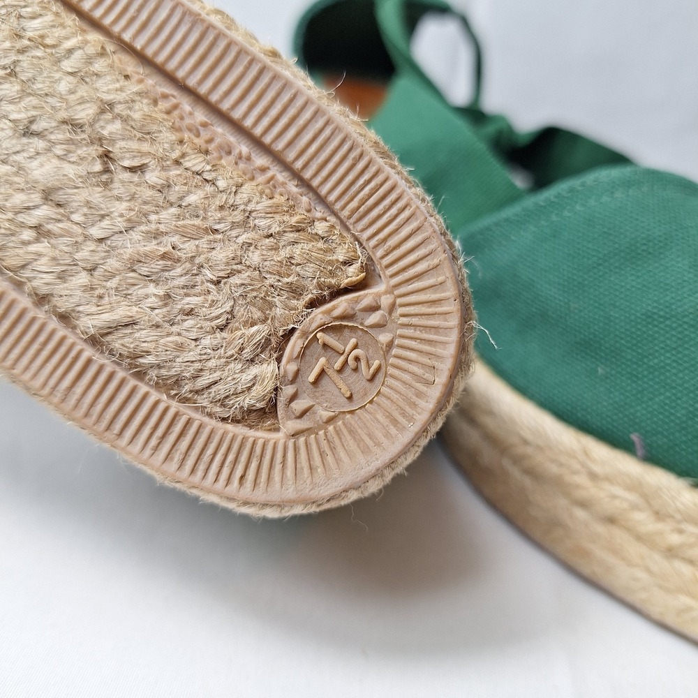 TALBOTS Izzy d'Orsay Tie-Ankle Espadrille Wedge Sz 7.5 Green Canvas Coastal Beac - Picture 8 of 10
